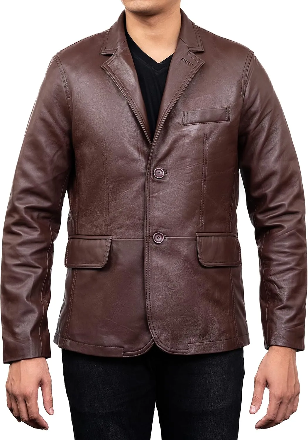 Jild Lambskin Leather Jacket Men Casual Coat – Notched Collar Classic Bond’s Style Ultimate Leather Blazer for Men