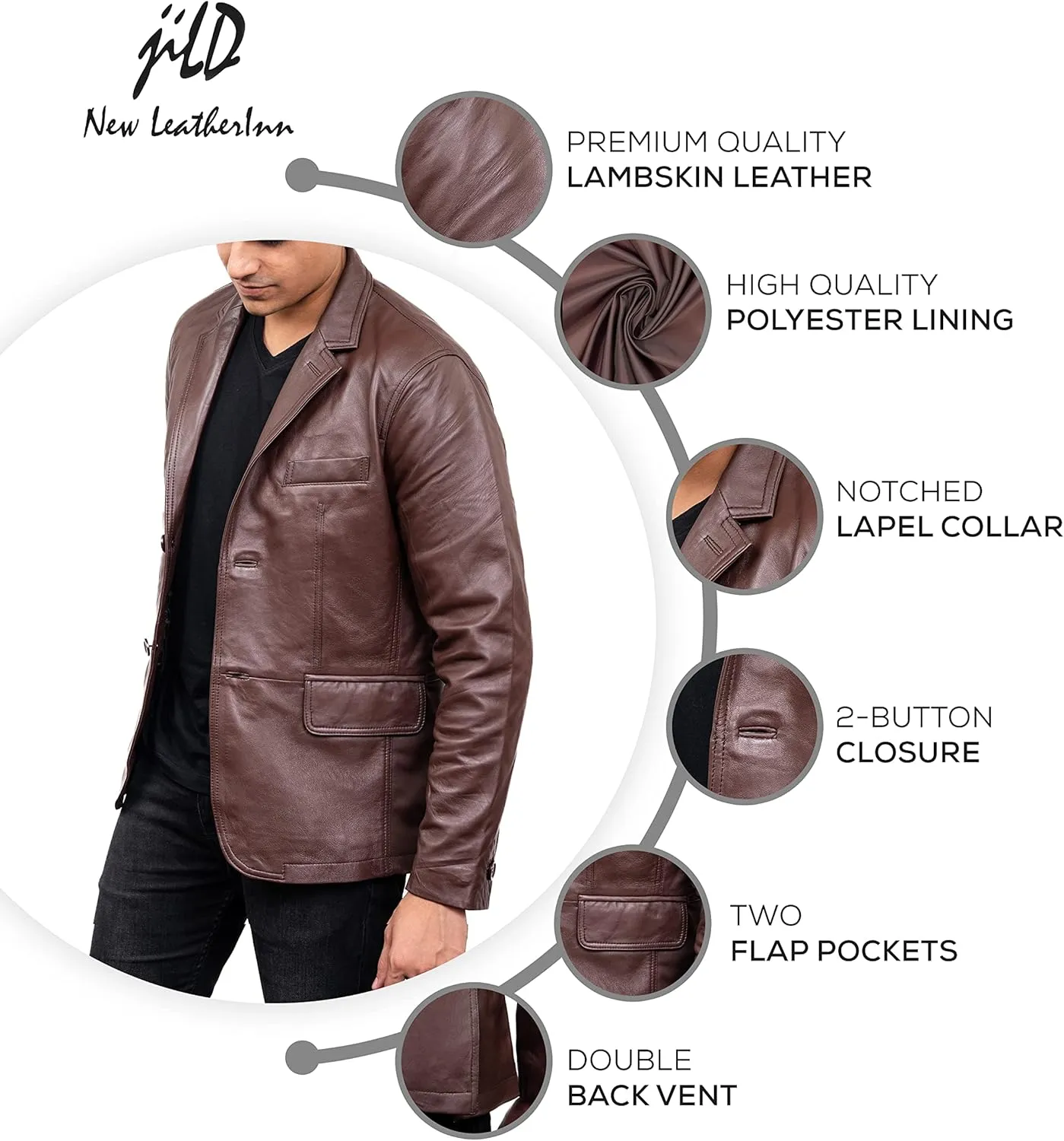 Jild Lambskin Leather Jacket Men Casual Coat – Notched Collar Classic Bond’s Style Ultimate Leather Blazer for Men