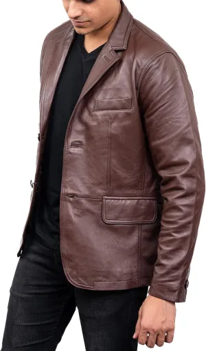 Jild Lambskin Leather Jacket Men Casual Coat – Notched Collar Classic Bond’s Style Ultimate Leather Blazer for Men