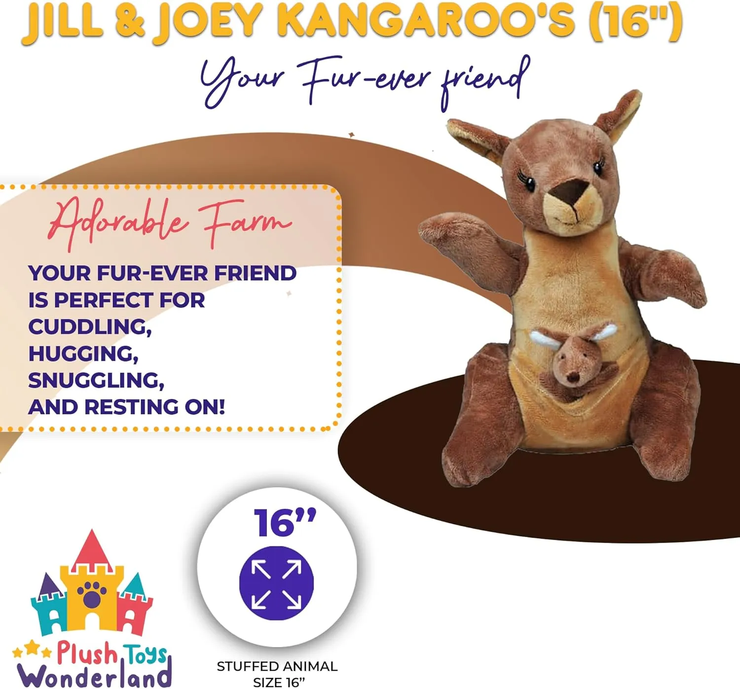 Jill & Joey Kangaroo 16 inch Plush Stuffed Animals - Soft, Cuddly, Baby Kangaroo Toys Ideal Gift for Kids, Toddlers, Wildlife Zoo Animal Plushies Snuggly Stuffed Toy