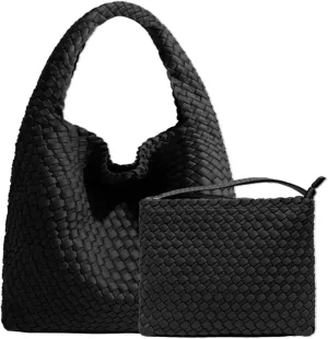 JINMANXUE Woven Purse for Women, Neoprene Top-handle Shoulder Bag, Hobo Tote, Travel Handbag, Wrist Bag For Work Shopping