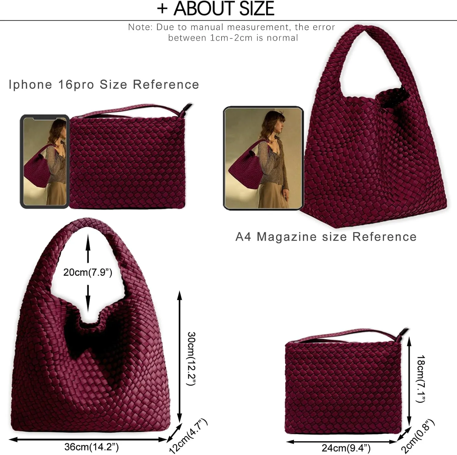JINMANXUE Woven Purse for Women, Neoprene Top-handle Shoulder Bag, Hobo Tote, Travel Handbag, Wrist Bag For Work Shopping