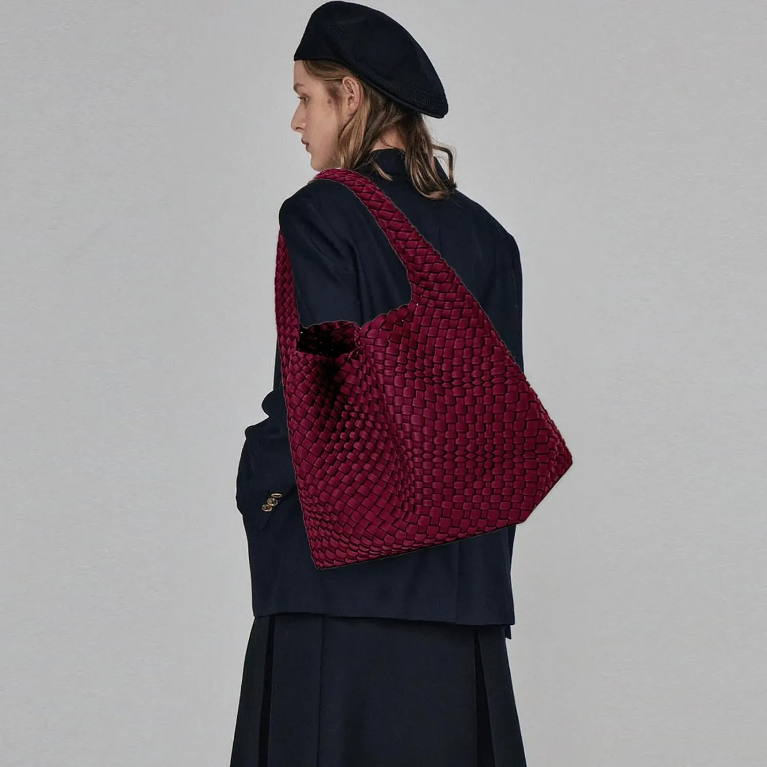 JINMANXUE Woven Purse for Women, Neoprene Top-handle Shoulder Bag, Hobo Tote, Travel Handbag, Wrist Bag For Work Shopping