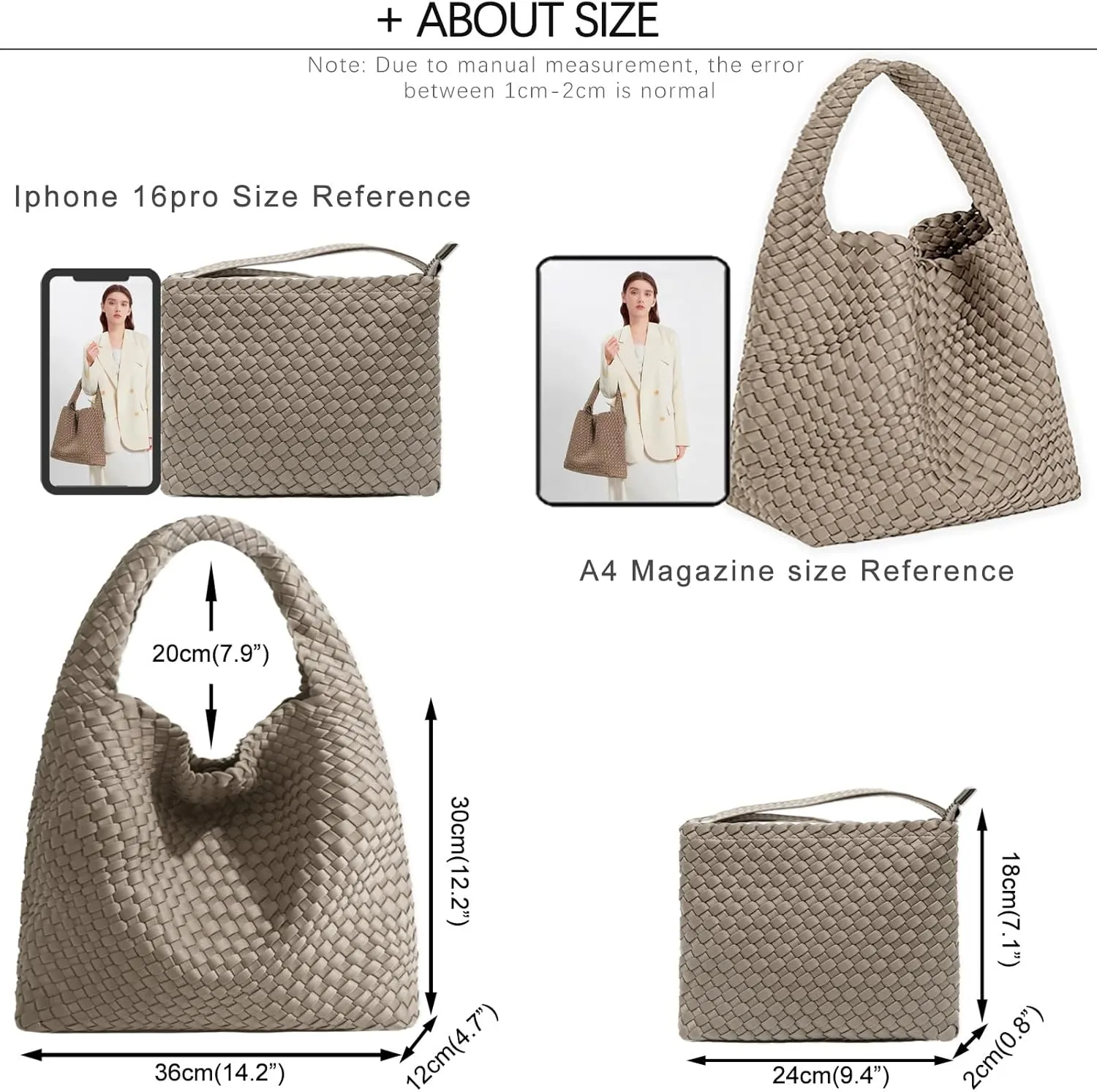 JINMANXUE Woven Purse for Women, Neoprene Top-handle Shoulder Bag, Hobo Tote, Travel Handbag, Wrist Bag For Work Shopping