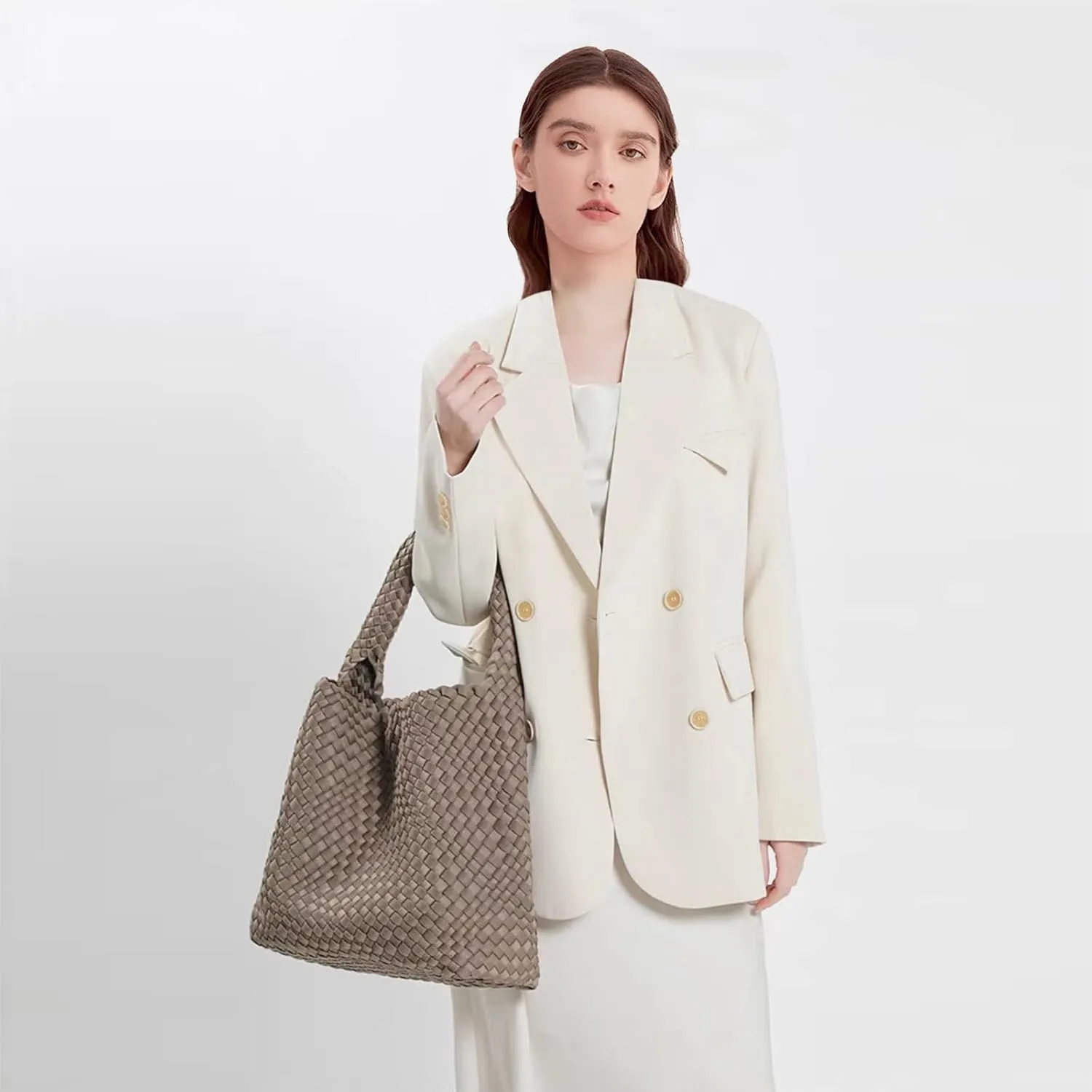 JINMANXUE Woven Purse for Women, Neoprene Top-handle Shoulder Bag, Hobo Tote, Travel Handbag, Wrist Bag For Work Shopping