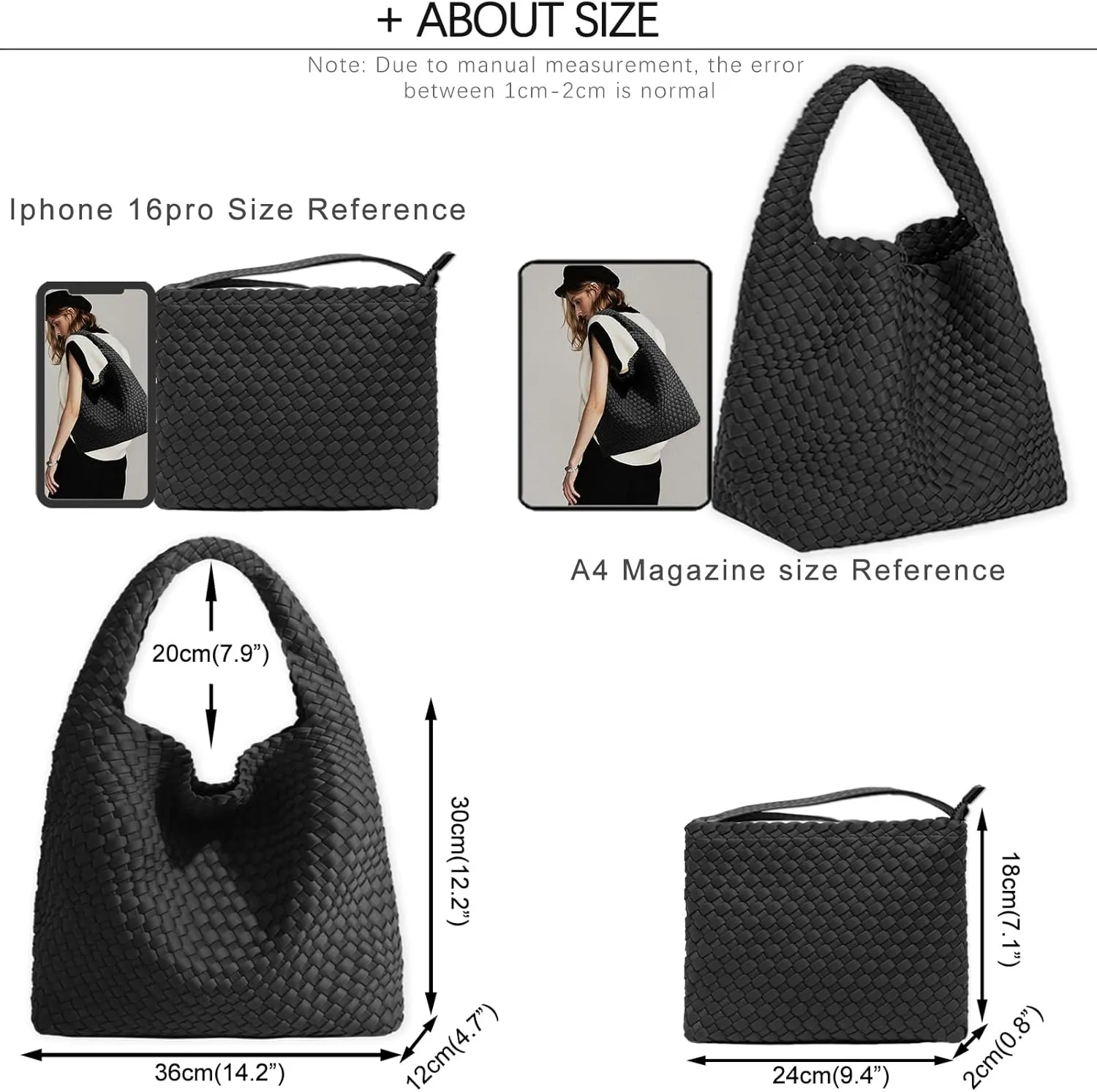 JINMANXUE Woven Purse for Women, Neoprene Top-handle Shoulder Bag, Hobo Tote, Travel Handbag, Wrist Bag For Work Shopping