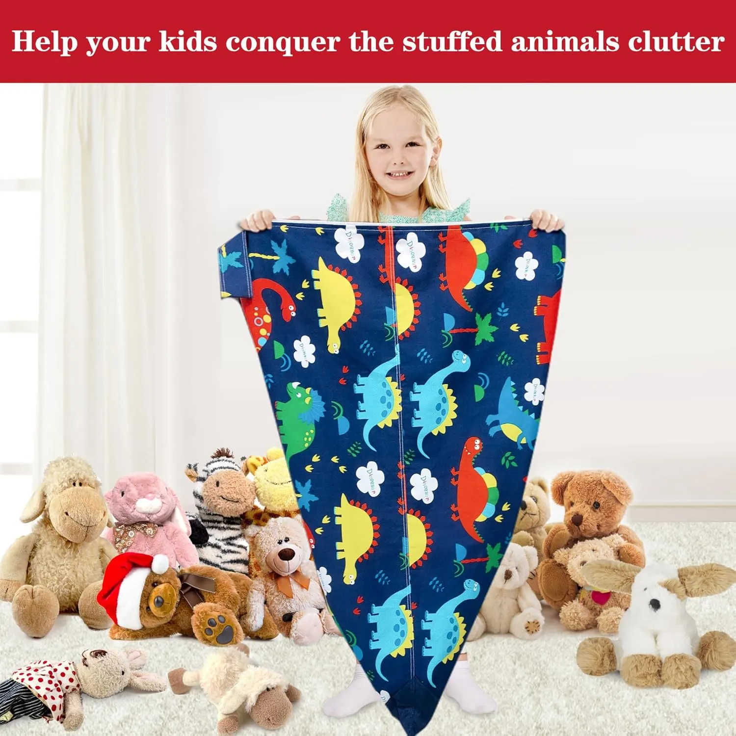 Jorbest Stuffed Animal Storage Bean Bag Chair Cover for Kids Adults, Dinosaur Stuffed Animal Bean Bag Storage, Dinosaur Storage Bag - Cover ONLY(200 L/52 Gal)
