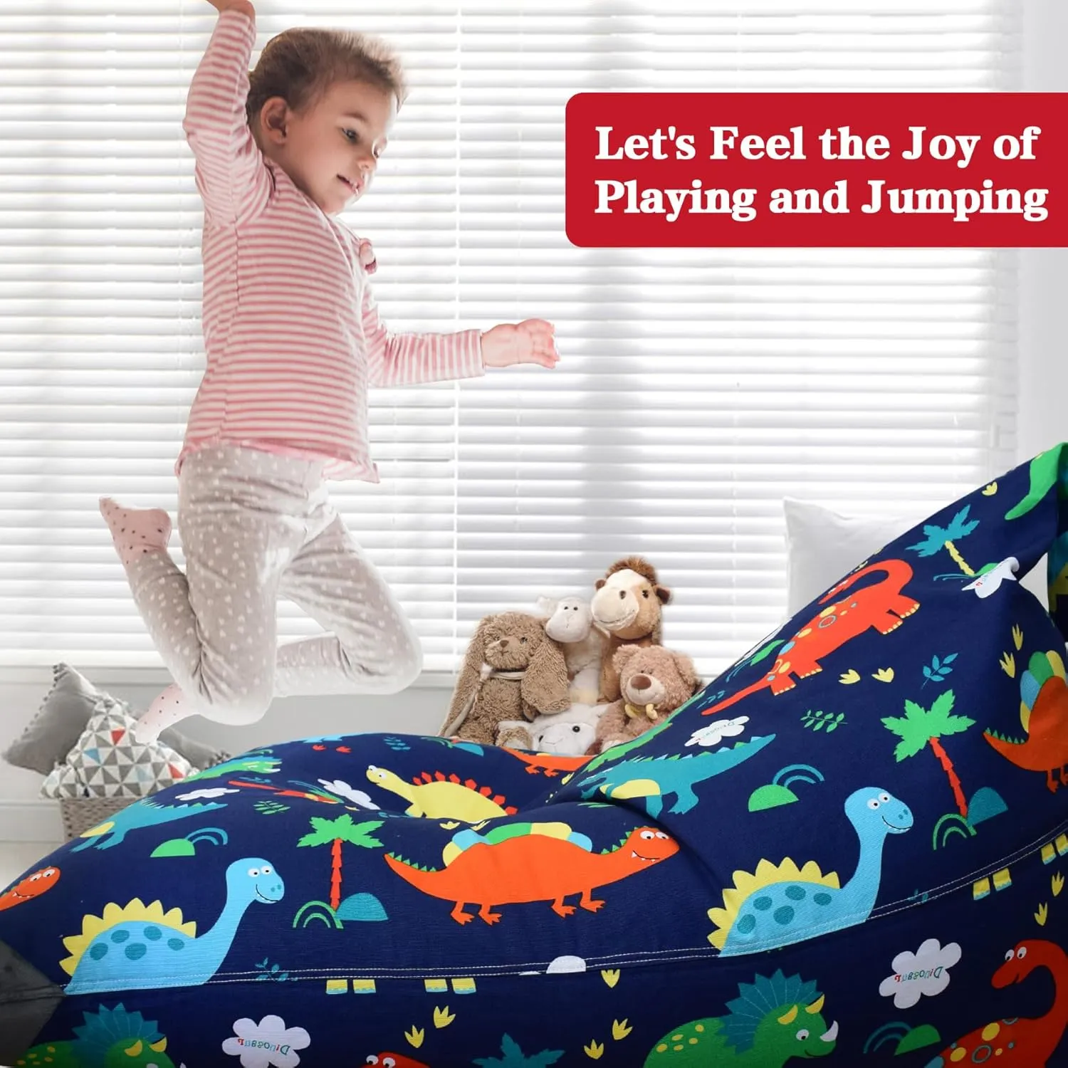 Jorbest Stuffed Animal Storage Bean Bag Chair Cover for Kids Adults, Dinosaur Stuffed Animal Bean Bag Storage, Dinosaur Storage Bag - Cover ONLY(200 L/52 Gal)