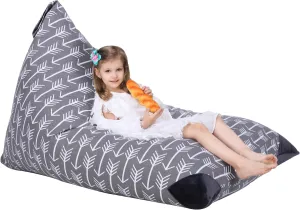 Jorbest Stuffed Animal Storage Bean Bag Chair for Kids and Adults, Stuffed Animal Bean Bag, Premium Canvas Stuffie Seat - COVER ONLY (Grey with White Arrows 200 L/52 Gal)
