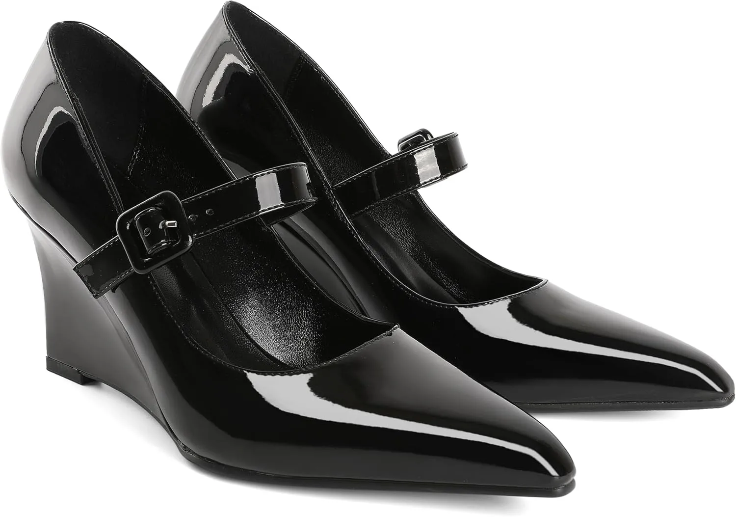 Joseywade Womens Mary Jane Heels Wedge Pumps Closed Toe High Heels Adjustable Ankle Strap Shoes
