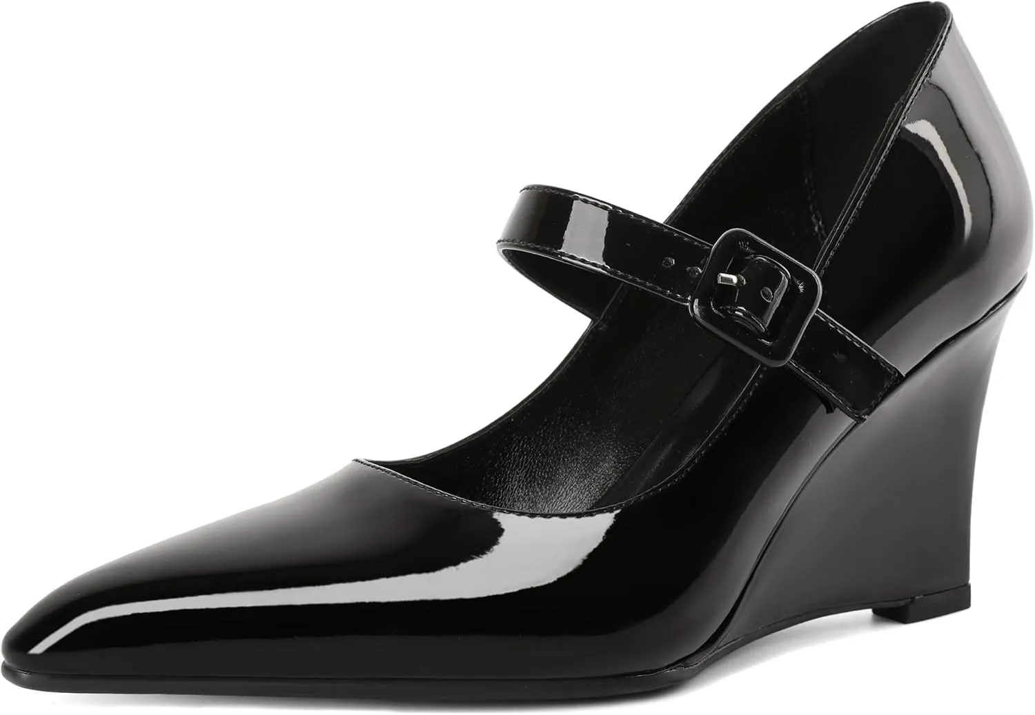 Joseywade Womens Mary Jane Heels Wedge Pumps Closed Toe High Heels Adjustable Ankle Strap Shoes