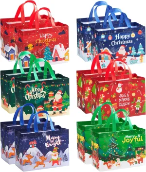 JOYIN Christmas 12 PCS Tote Bags Large Size 12.8"*9.8" Gift Bags for Xmas Party. Holiday Reusable Grocery Bags Bulk With Handles as Goodie Bags, Party Supplies Bags, Party Favor Shopping Bags.