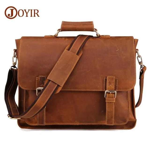 JOYIR 2019 Vintage Men's Genuine Leather Briefcase Crazy Horse Genuine Leather Messenger Male Laptop Bag Men Business Travel Bag