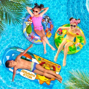 JoyX 3-Pack Kids Pool Floats - Inflatable Swimming Rings with Cute Summer Fruit & Undersea Animal Floaties