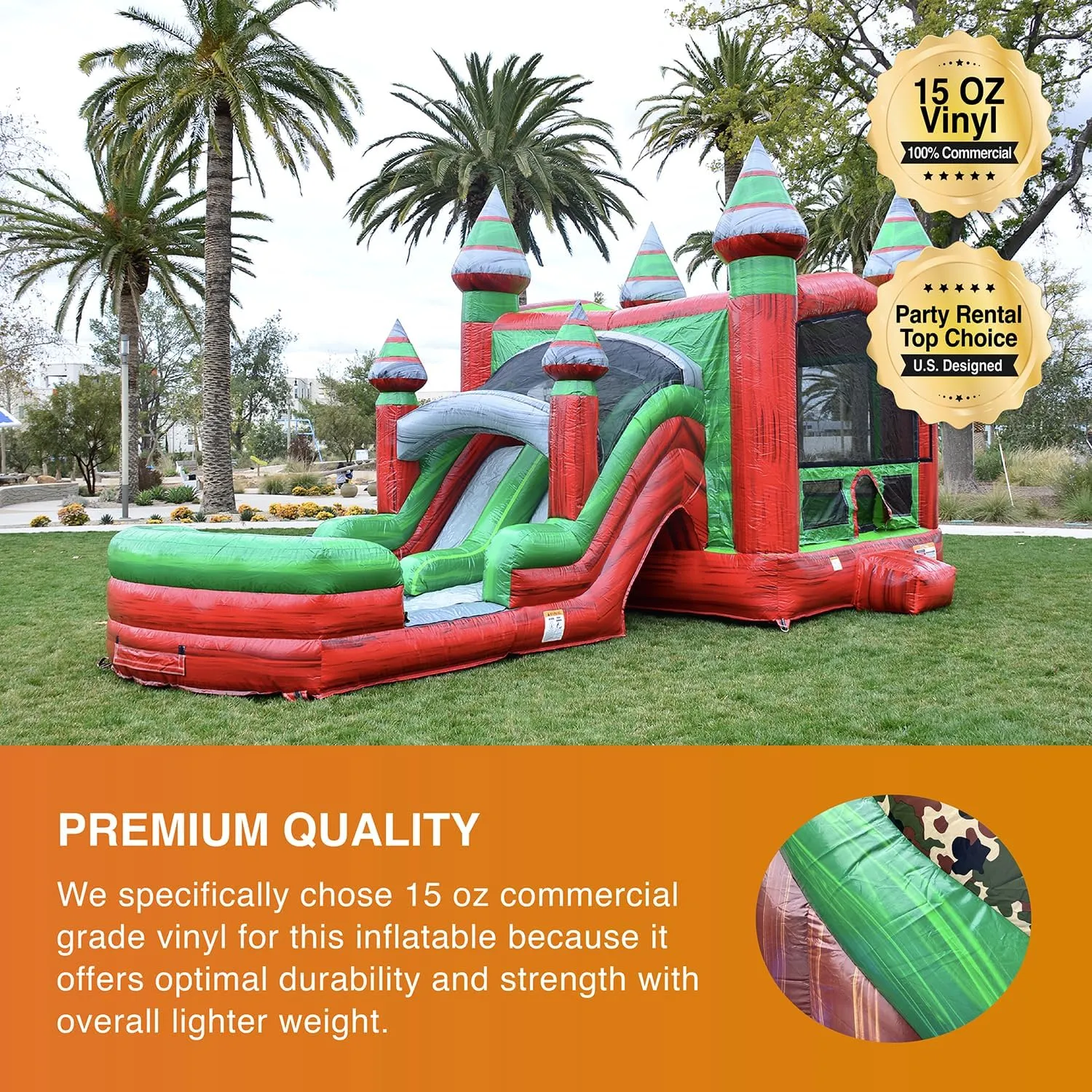 JumpOrange Midnight Commercial Grade Bounce House Water Slide Combo with an Attched Splash Pool for Kids and Adults (with Blower), Basketball Hoop, Wet Dry Use, Outdoor Indoor, Party, Rental Quality
