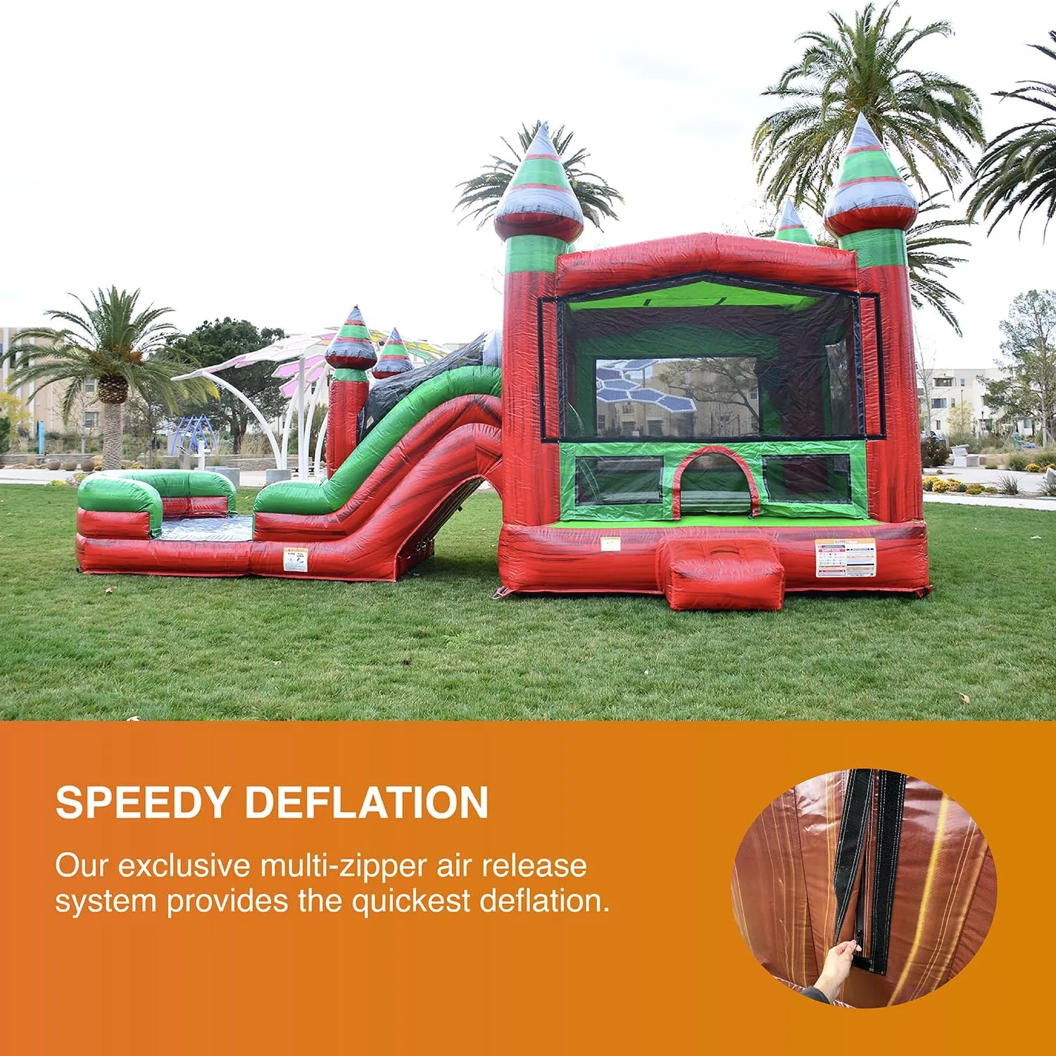 JumpOrange Midnight Commercial Grade Bounce House Water Slide Combo with an Attched Splash Pool for Kids and Adults (with Blower), Basketball Hoop, Wet Dry Use, Outdoor Indoor, Party, Rental Quality