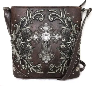 Justin West Concealed Carry Vineyard Western Embroidered Tooled Cross Handbag