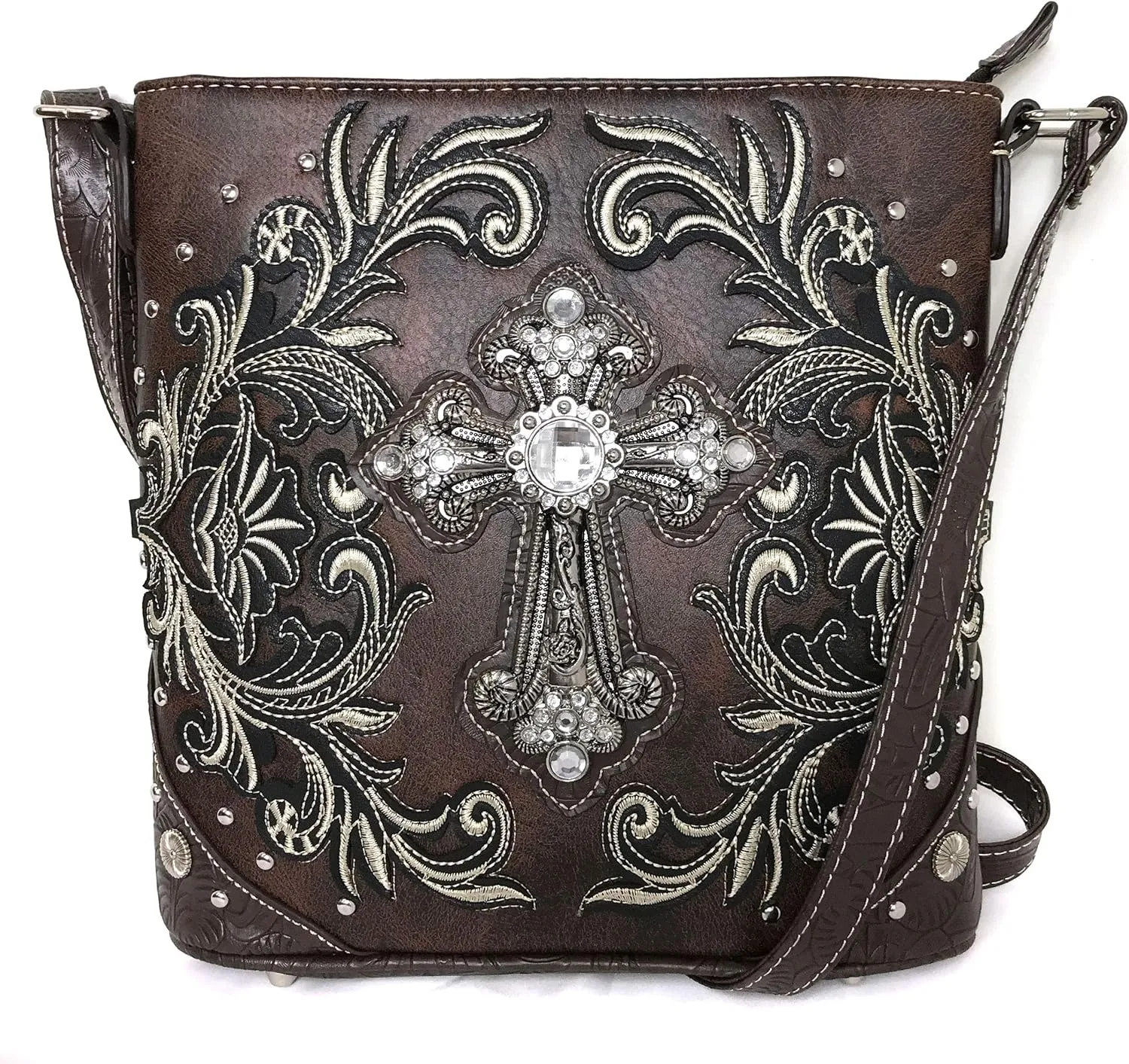 Justin West Concealed Carry Vineyard Western Embroidered Tooled Cross Handbag