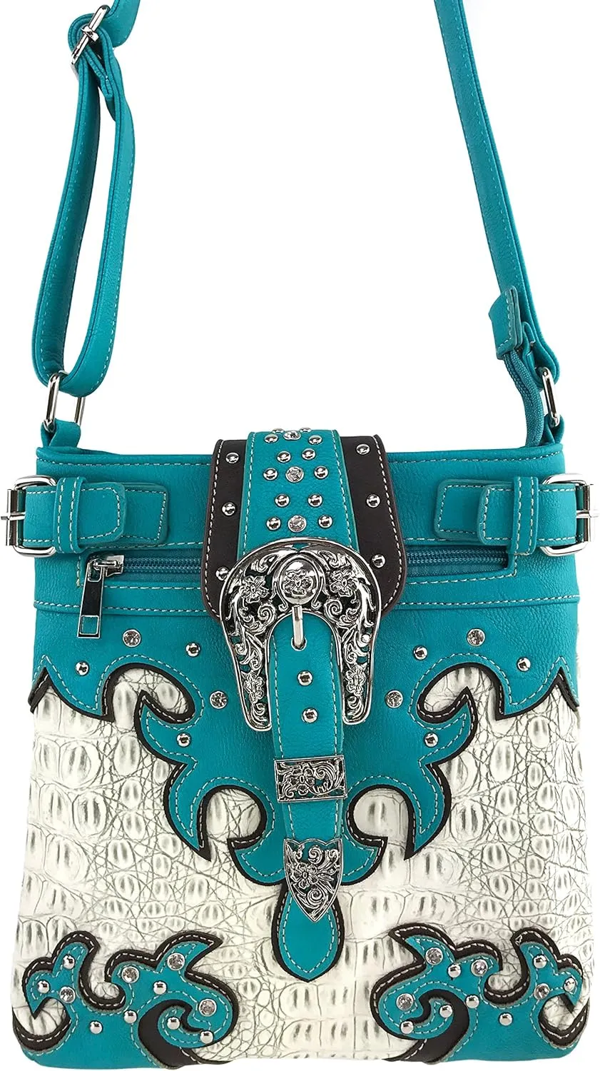 Justin West Concealed Carry Western Buckle Duo Color Shoulder Handbag Purse