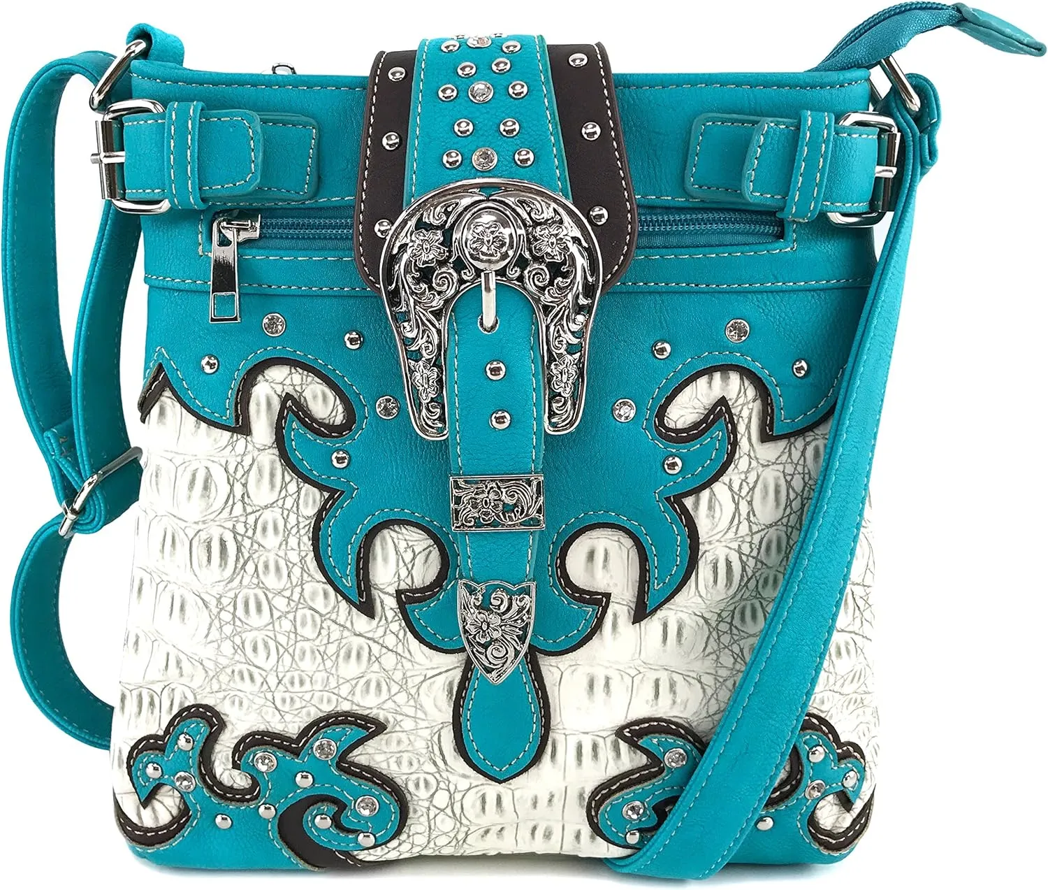 Justin West Concealed Carry Western Buckle Duo Color Shoulder Handbag Purse