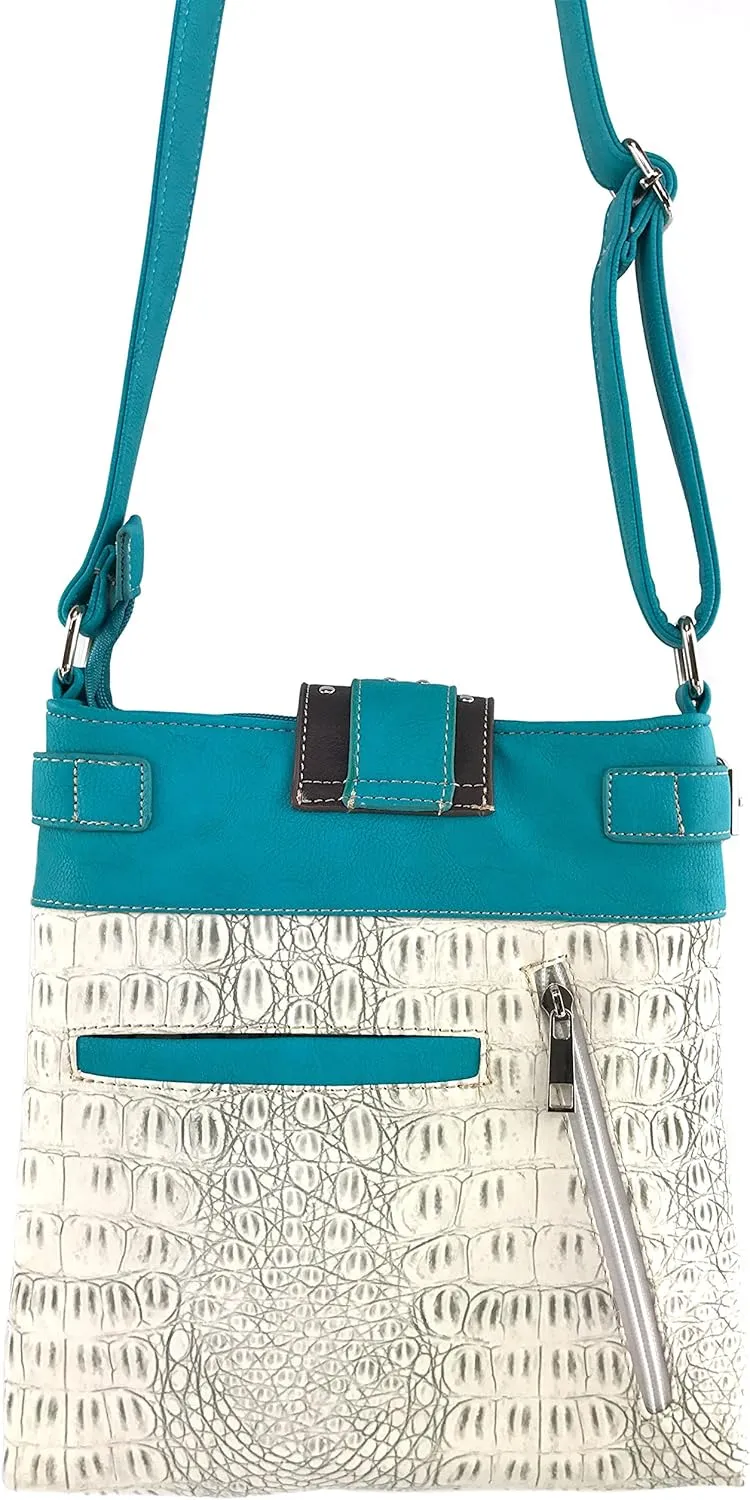 Justin West Concealed Carry Western Buckle Duo Color Shoulder Handbag Purse