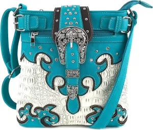 Justin West Concealed Carry Western Buckle Duo Color Shoulder Handbag Purse
