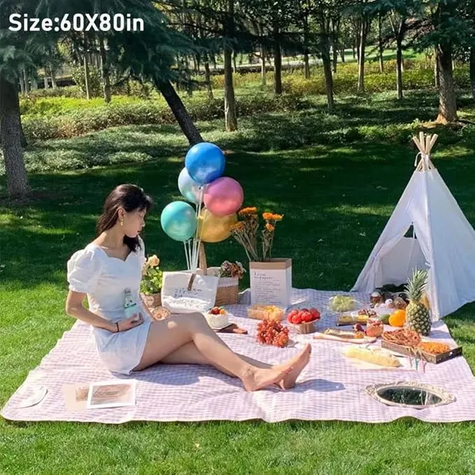 K Y KANGYUN Outdoor Picnic Blanket, Extra Large Beach Blanket, Foldable Lightweight Waterproof Sand Mat, Picnic Blanket 80" x 60" for Beach Camping Hiking Park Patio (Brown, 80x60 inch)