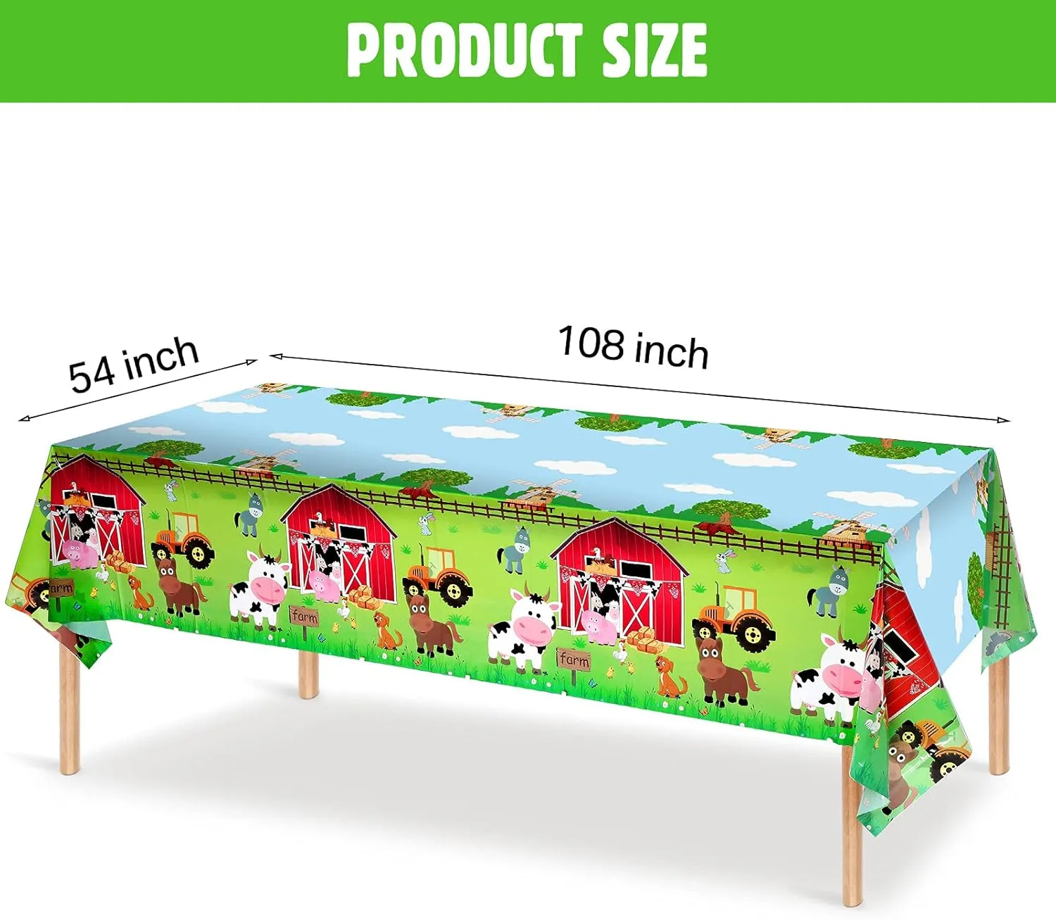 Kasyat Farm Animals Party Tablecloth Farmhouse Disposable Plastic Table Cover Barnyard Farm Animal Theme Party Decoration for Picnics Baby Shower Boys Girls Birthday Supplies, 108" x 54"(Red,6 Pieces)