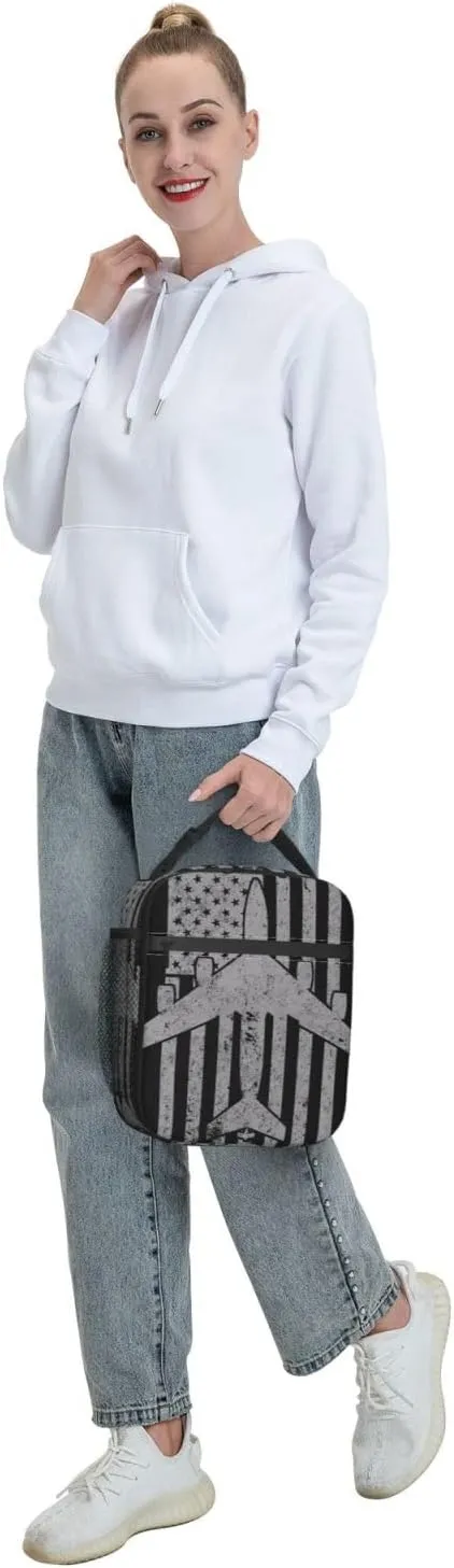 KC-135 Stratotanker Military Tanker Aircraft Vintage Flag Lunch Bag Insulated Lunch Box Reusable Tote Bags For Work Picnic Office Travel