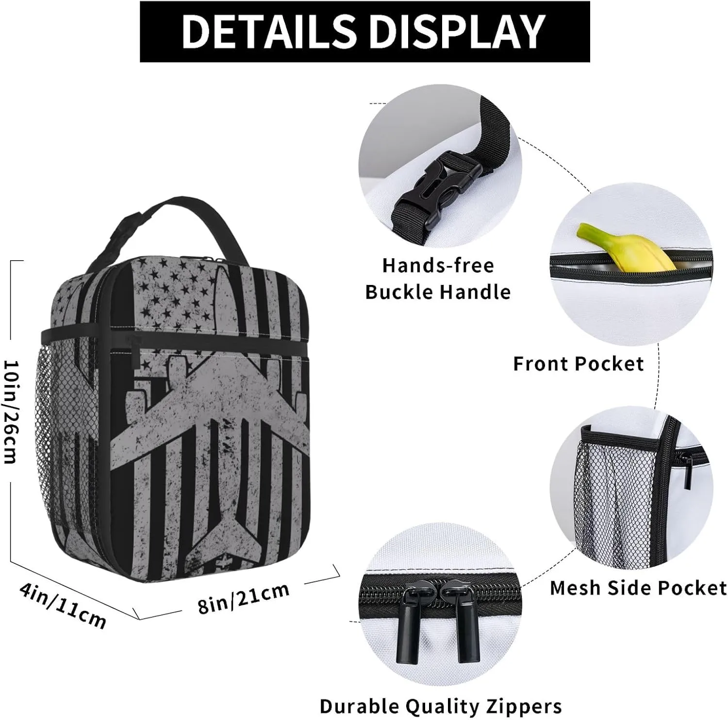 KC-135 Stratotanker Military Tanker Aircraft Vintage Flag Lunch Bag Insulated Lunch Box Reusable Tote Bags For Work Picnic Office Travel