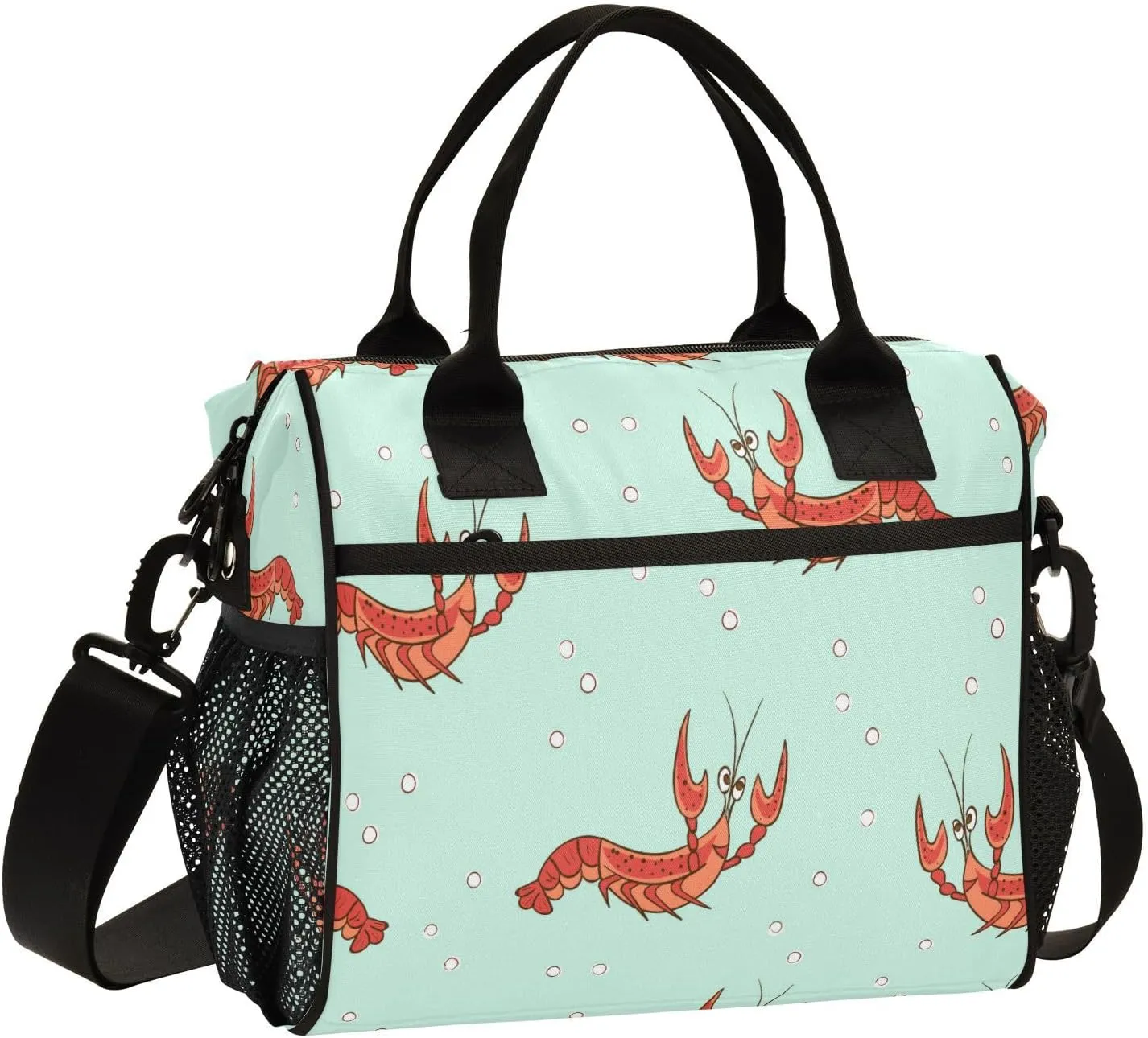 Kcldeci Lunch Bag for Men Women Lunch Box Tote for Work,Cute Cartoon Crayfishes Lunchbox Cooler for Kids with Shoulder Strap & Side Pocket for Picnic Hiking Outdoor
