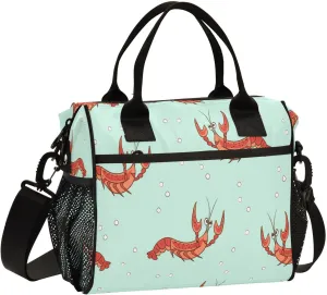 Kcldeci Lunch Bag for Men Women Lunch Box Tote for Work,Cute Cartoon Crayfishes Lunchbox Cooler for Kids with Shoulder Strap & Side Pocket for Picnic Hiking Outdoor