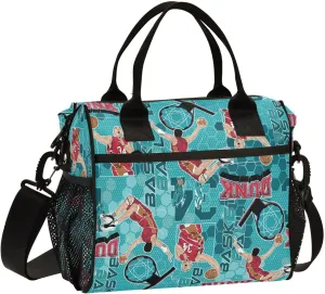 Kcldeci Lunch Bag for Men Women Lunch Box Tote for Work,Dunk Basketball Player Champion Lunchbox Cooler for Kids with Shoulder Strap & Side Pocket for Picnic Hiking Outdoor