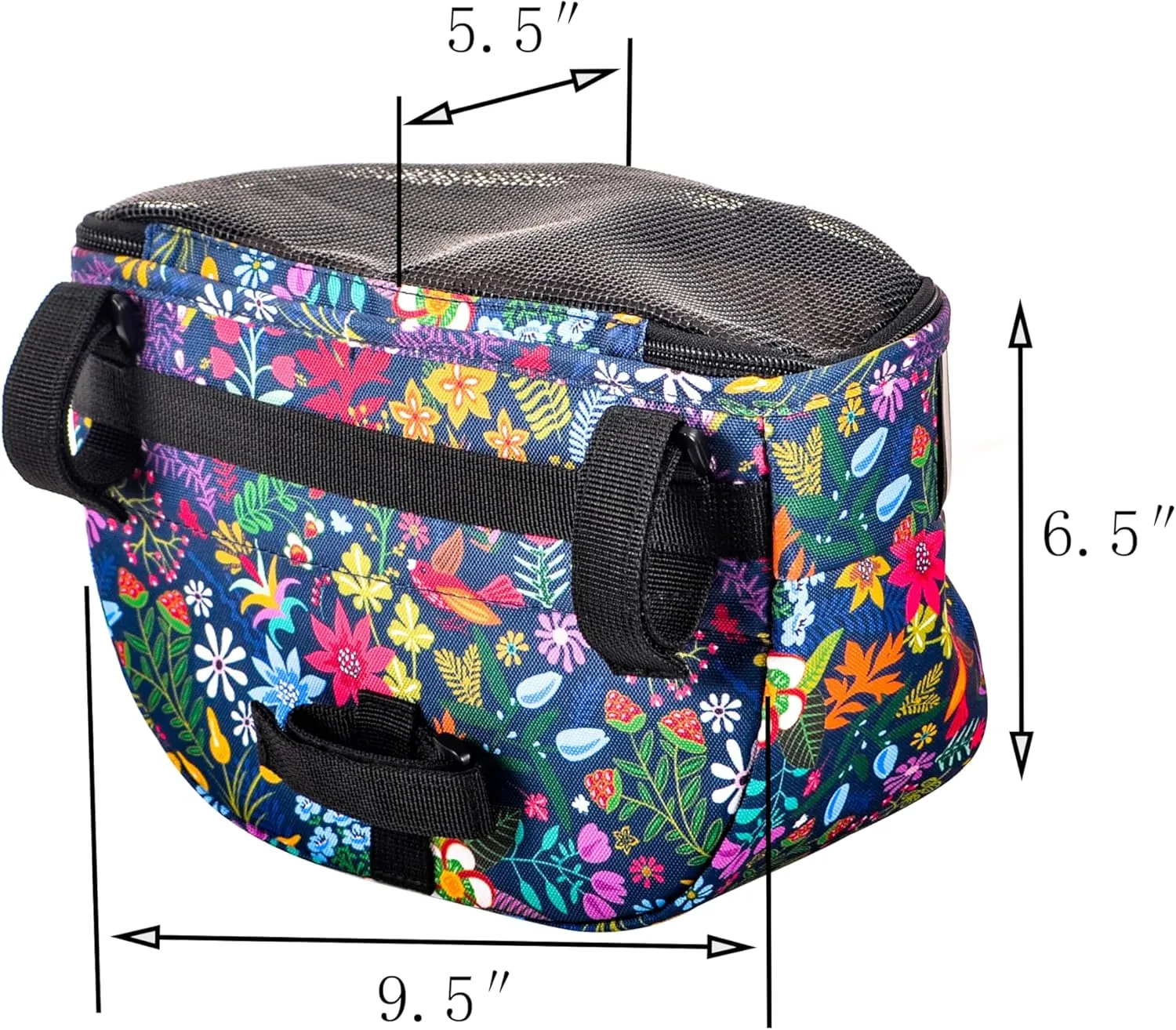 Kids Bike Basket,Durable Front Frame Bicycle & Scooter Basket Bag,Waterproof Fabric Bicycle Handlebar Bag for Boys, Girls, Toddlers with Zipper Mesh Lip(Flower)