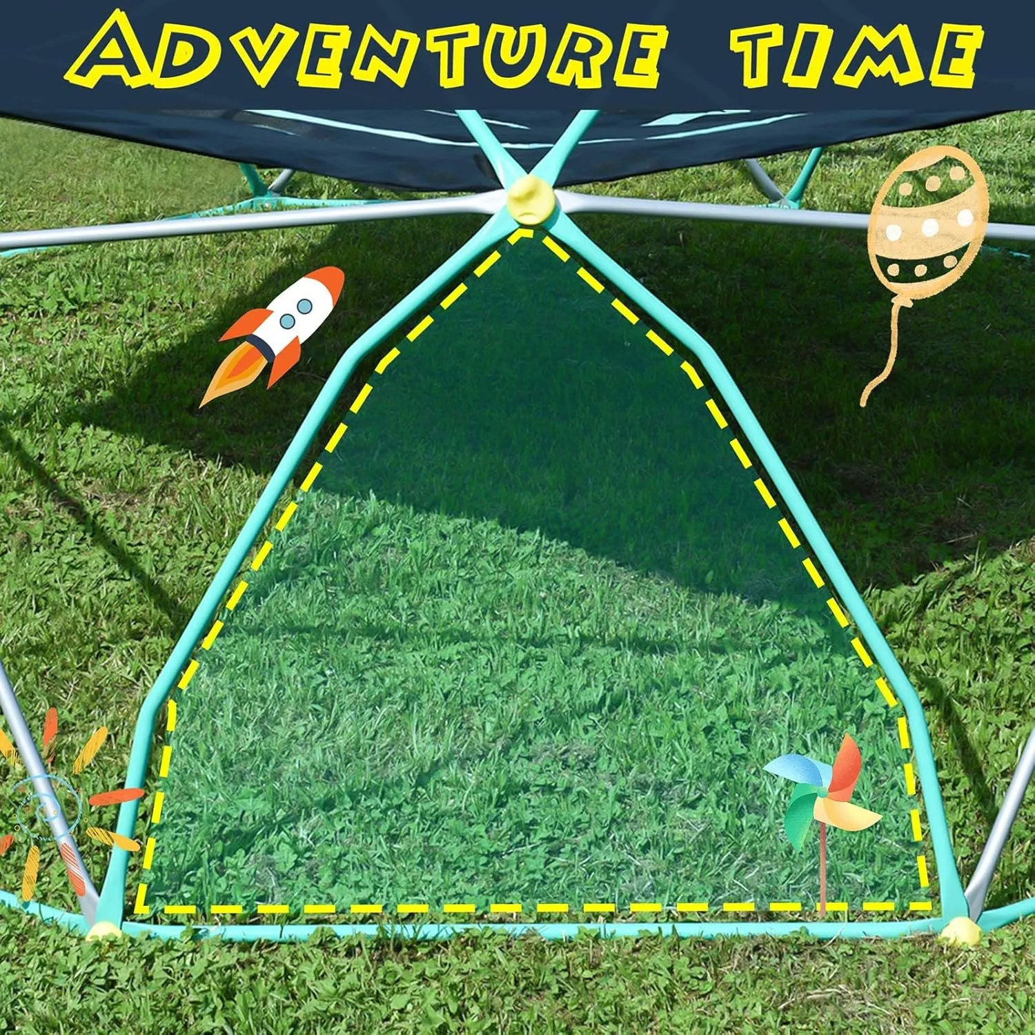 Kids Climbing Dome Tower - Geometric Playground Dome Climber Monkey Bars Play Center, Rust Resistant Steel, 1000 LBS Capacity,Green   Silver-13ft