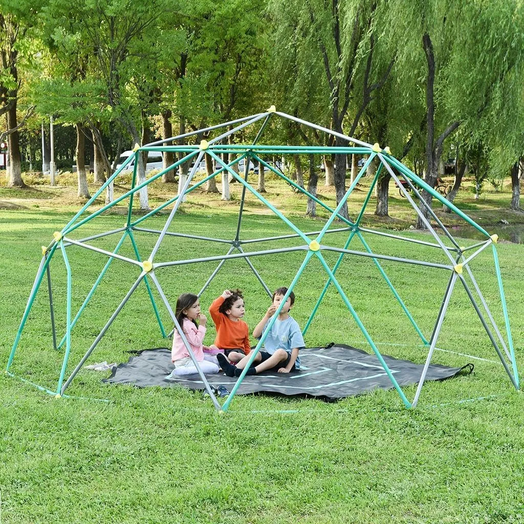 Kids Climbing Dome Tower - Geometric Playground Dome Climber Monkey Bars Play Center, Rust Resistant Steel, 1000 LBS Capacity,Green   Silver-13ft
