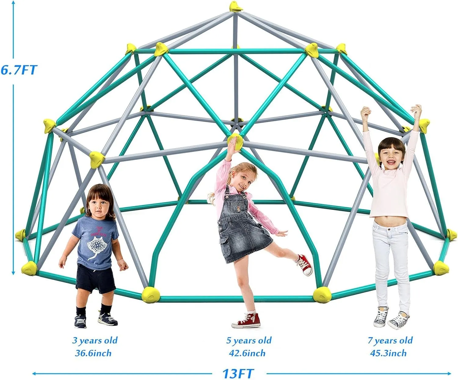 Kids Climbing Dome Tower - Geometric Playground Dome Climber Monkey Bars Play Center, Rust Resistant Steel, 1000 LBS Capacity,Green   Silver-13ft