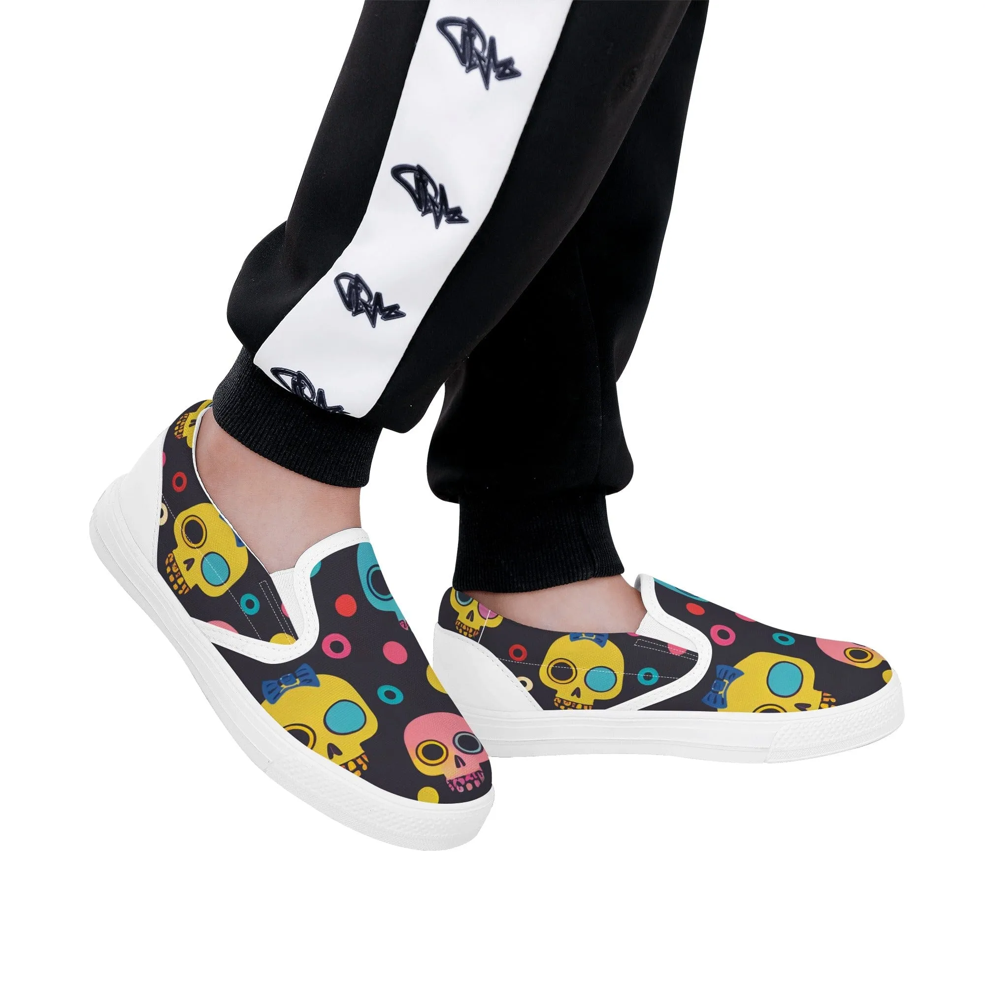 Kid's Colorful Skulls Slip On Shoes