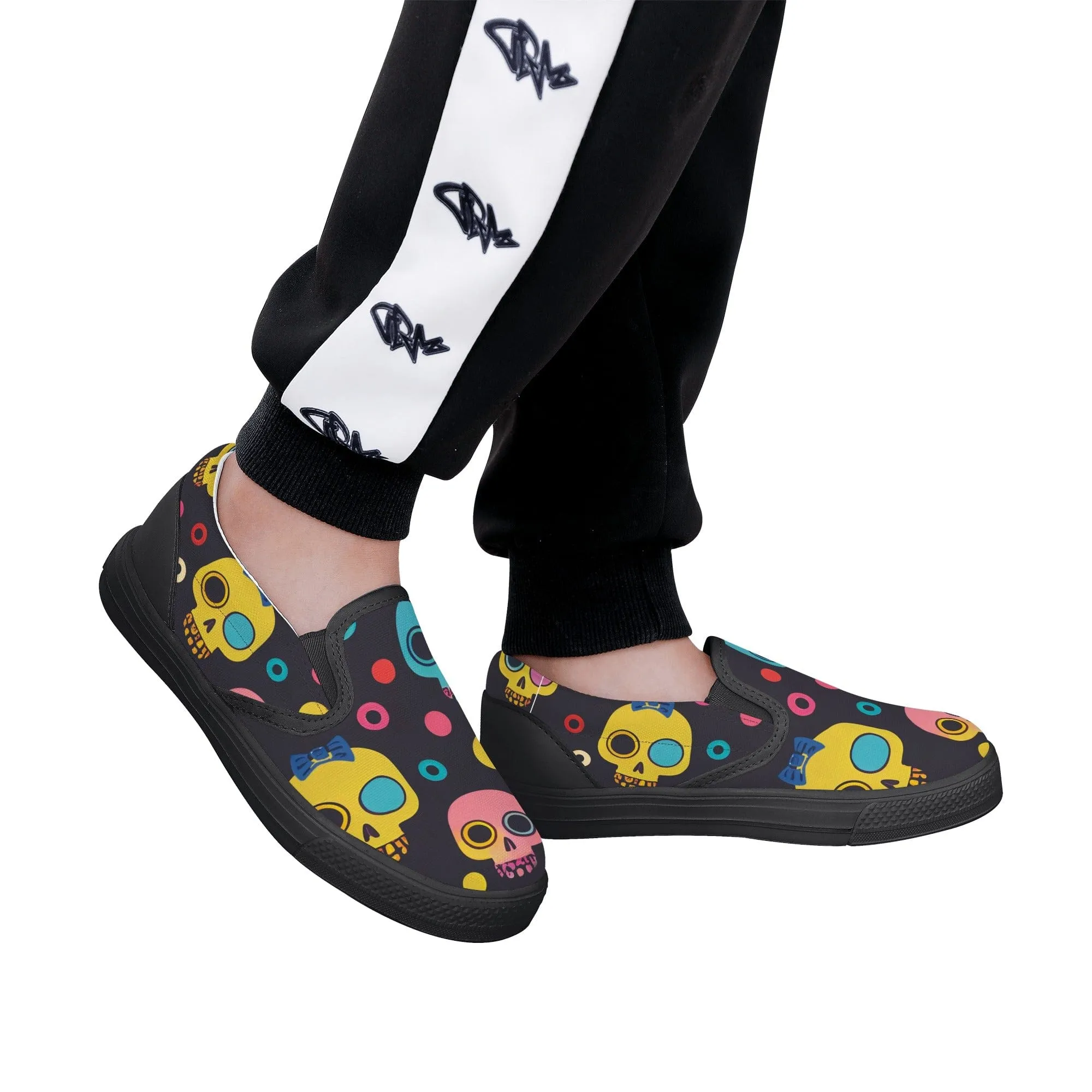 Kid's Colorful Skulls Slip On Shoes