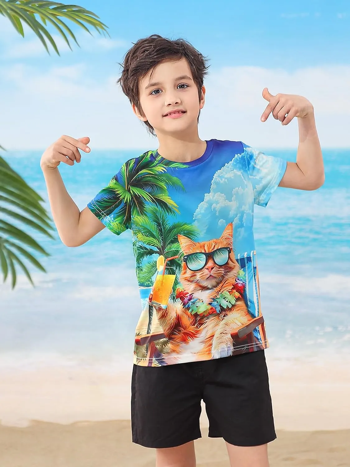 Kids Funny Graphic Polyester Colorful T Shirt for Boys Girls Size 4-14