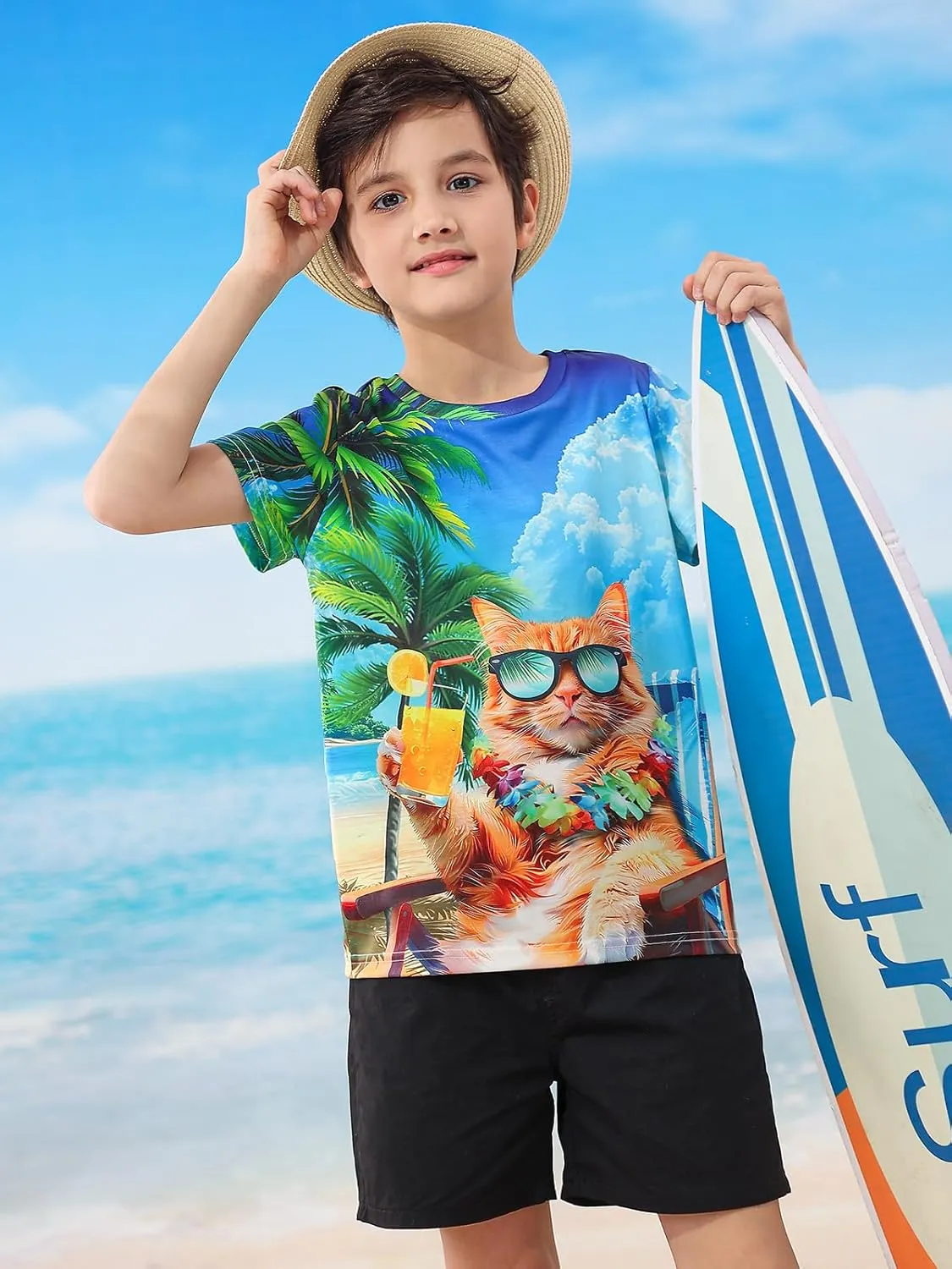 Kids Funny Graphic Polyester Colorful T Shirt for Boys Girls Size 4-14