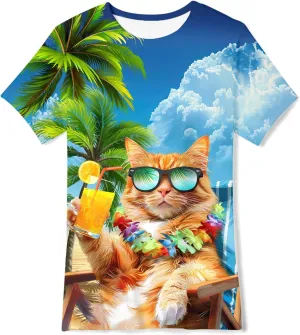 Kids Funny Graphic Polyester Colorful T Shirt for Boys Girls Size 4-14