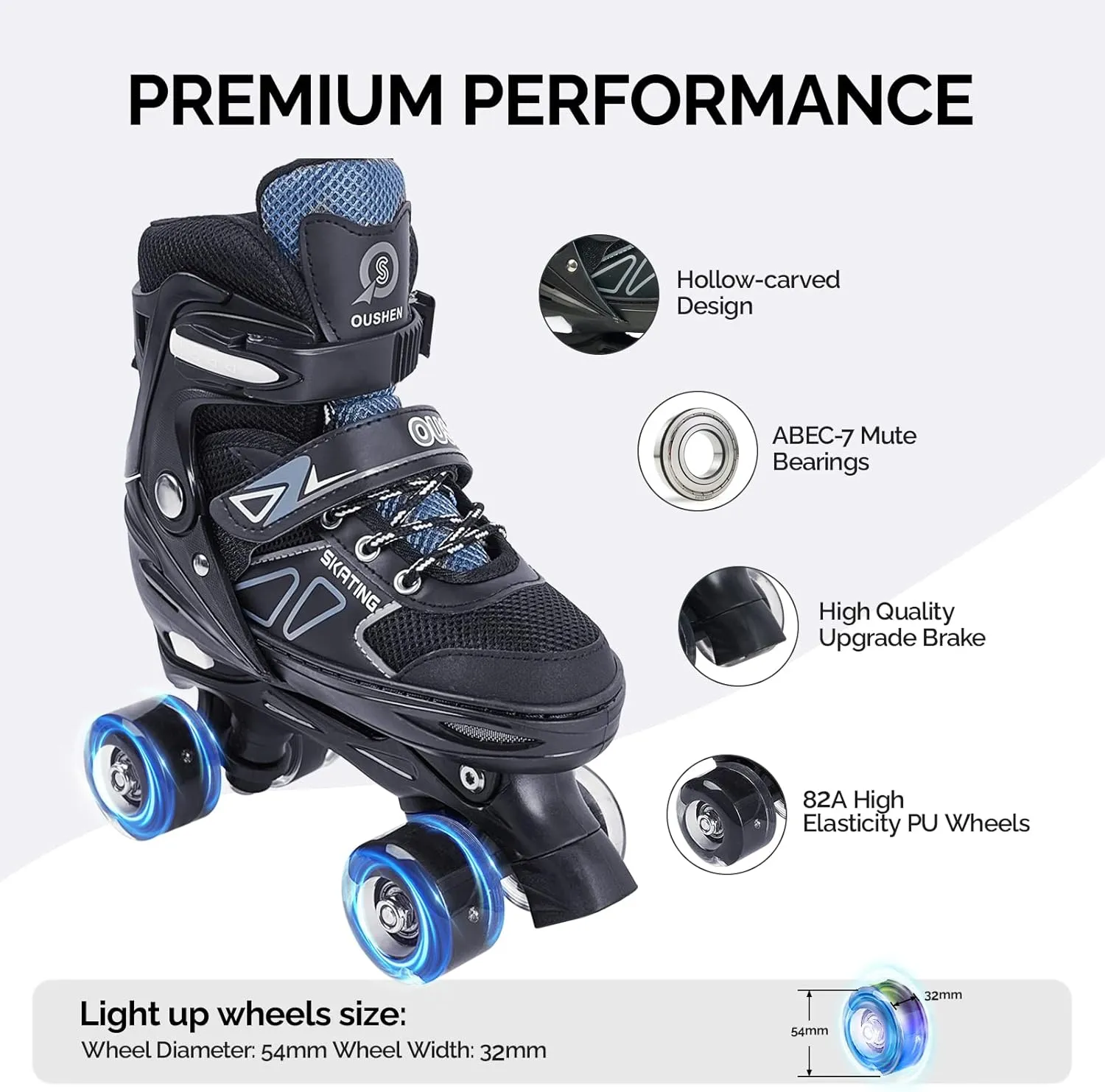 Kids Roller Skates, Adjustable Size Girl Roller Skates for Kids Beginner, Toddlers Roller Skate with 8 Light Up Wheels, Outdoor Roller Skating for Boys, Girls, Skating Shoes for Ages 3-12