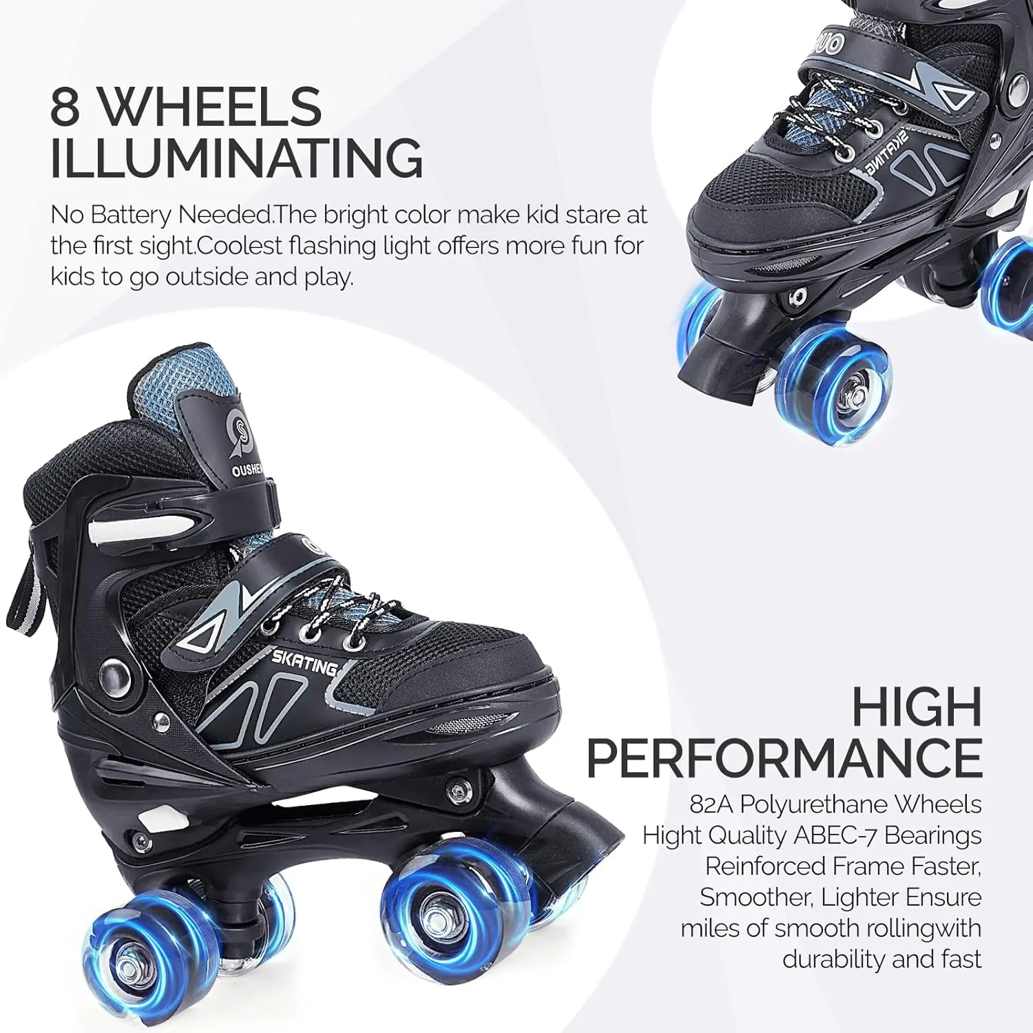Kids Roller Skates, Adjustable Size Girl Roller Skates for Kids Beginner, Toddlers Roller Skate with 8 Light Up Wheels, Outdoor Roller Skating for Boys, Girls, Skating Shoes for Ages 3-12