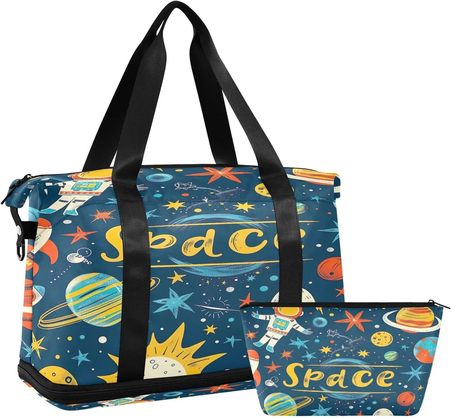 Kigai Cartoon Spacecraft Travel Duffle Bag for Women & Men Waterproof Sports Tote Gym Bag Shoulder Weekender Overnight Bag Carry on Luggage Bag with Shoe Compartment
