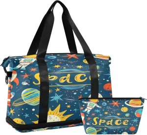 Kigai Cartoon Spacecraft Travel Duffle Bag for Women & Men Waterproof Sports Tote Gym Bag Shoulder Weekender Overnight Bag Carry on Luggage Bag with Shoe Compartment