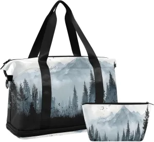 Kigai Forest Mist Travel Duffle Bag for Women & Men Waterproof Sports Tote Gym Bag Shoulder Weekender Overnight Bag Carry on Luggage Bag with Shoe Compartment