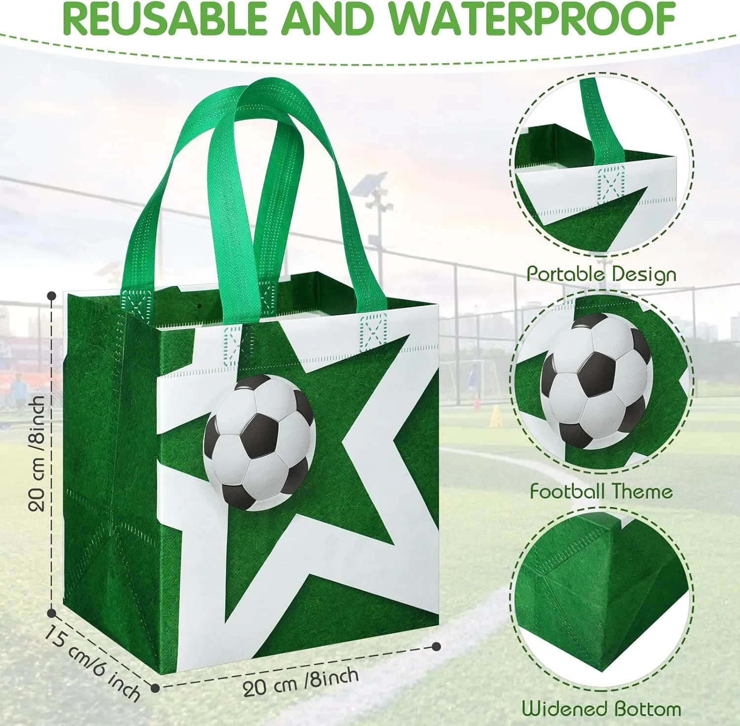 Kigeli 60 Pcs Soccer Party Gift Bags Reusable Non Woven Gift Soccer Goodie Treat Snack Candy Bags with Handles for Team Party Birthday Supplies