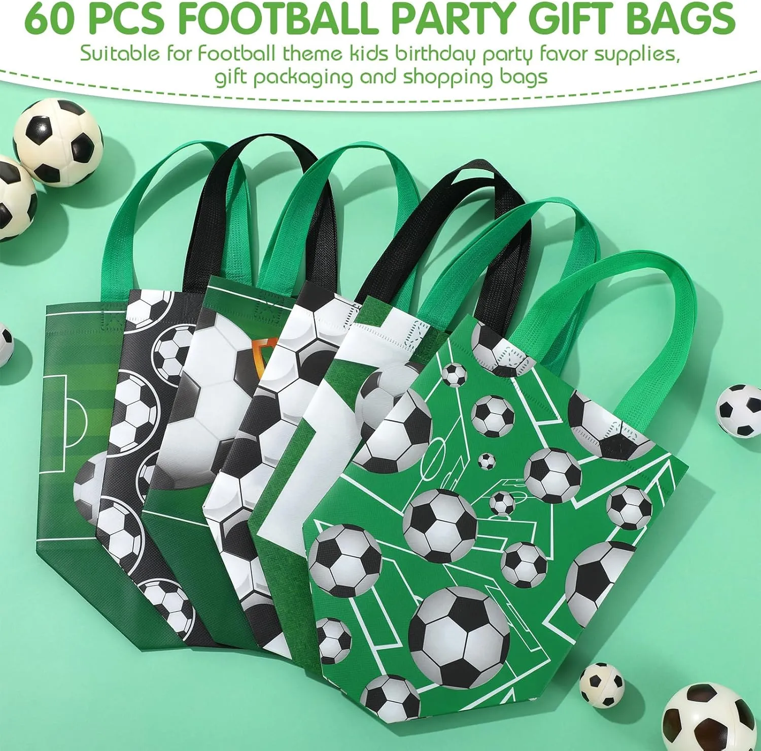 Kigeli 60 Pcs Soccer Party Gift Bags Reusable Non Woven Gift Soccer Goodie Treat Snack Candy Bags with Handles for Team Party Birthday Supplies