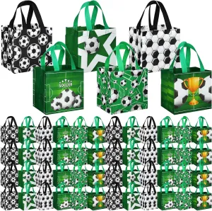 Kigeli 60 Pcs Soccer Party Gift Bags Reusable Non Woven Gift Soccer Goodie Treat Snack Candy Bags with Handles for Team Party Birthday Supplies